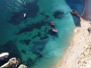 Birds view of a beach of the coast near Sesimbra, Portugal
