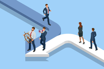 Fototapeta premium Isometric Business Success Concept. Entrepreneur business man leader. Searching for opportunities. Business concept.