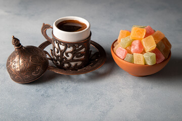 Traditional Turkish delight and Turkish coffee
