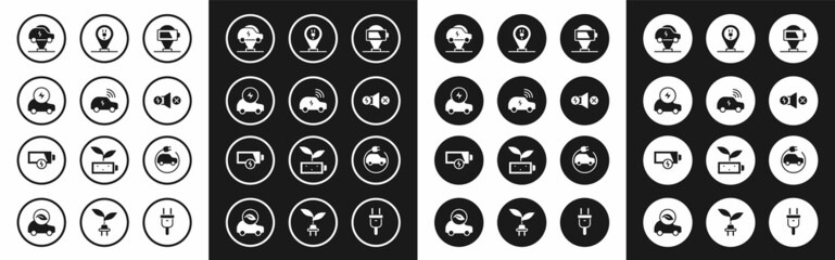 Set Battery charge, Smart car system, Electric, motor, Charging parking electric, and Low battery icon. Vector