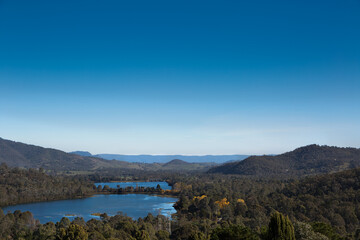 Fototapeta na wymiar A beautiful landscape of mountains and lakes in Australia