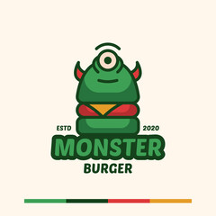 minimalist simple monster burger logo concept