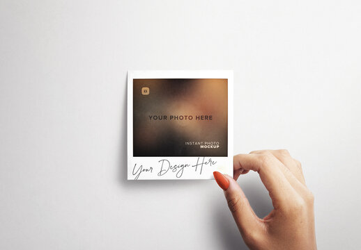 Woman Hands Holding Instant Pictures Mockup
