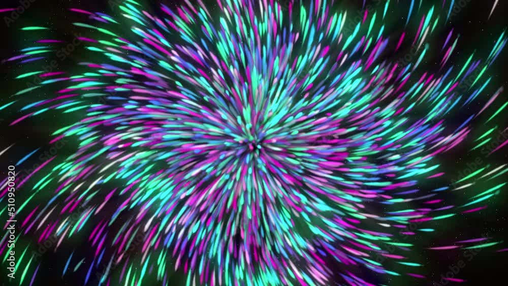 Poster bright colorful explosion of particles in stream. motion. cosmic hypnotic explosion of colorful part