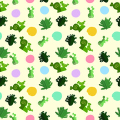 Cute kids seamless pattern with cactus,  moon,  sun, in cartoon style. Editable vector illustration.
Summer seamless pattern with cacti. 
