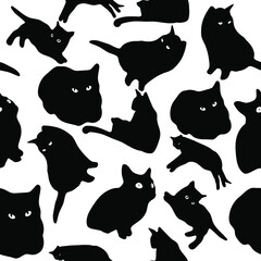 Cat's pattern. Black and white doodle samples pattern. Black cat.