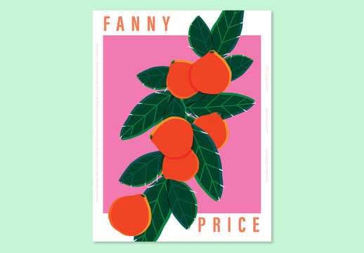 Block Colour Poster with Orange Tree Illustration