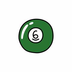 billiard ball 6 doodle icon, vector color line illustration