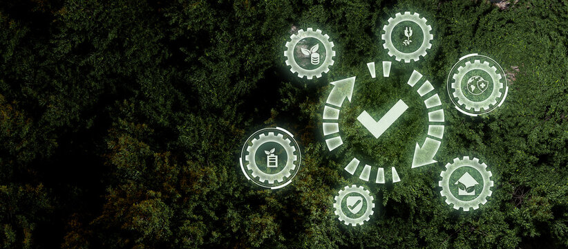 green logistics and supply chain illustration. Concept with connected icons related to sustainable transport, eco-friendly distribution 3D Illustration