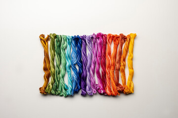 Mouline threads. Colorful cotton craft threads on white background.