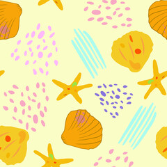 Seamless pattern with water star and geometric elements. Cute texture, marine theme design. Vector illustration