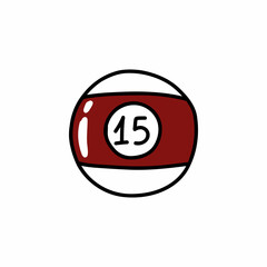 billiard ball 15 doodle icon, vector color line illustration