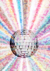 retro disco ball and rainbow color 