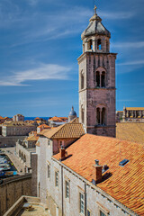 Fototapeta na wymiar Close up view of the Dominican Monastery bell tower in Old Town Dubrovnik