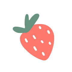 A cute red strawberry isolated on a white background. Hand drawn flat vector illustration. Single image for your design.