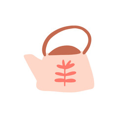 Obraz premium A pink teapot isolated on a white background. Tea time. Hand drawn flat vector illustration for book, postcard, poster, t shirt.