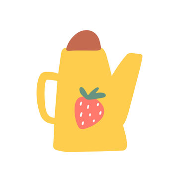 A yellow teapot isolated on a white background. Tea time. Hand drawn flat vector illustration for book, postcard, poster, t shirt.