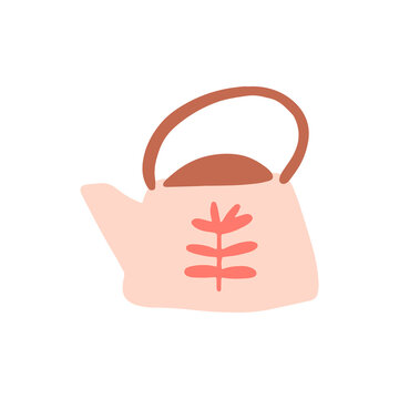 A pink teapot isolated on a white background. Tea time. Hand drawn flat vector illustration for book, postcard, poster, t shirt.