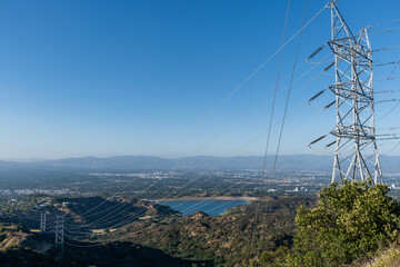 Scenic aerial view of the Encino Reservoir and San Fernando Valley, Los Angeles, California