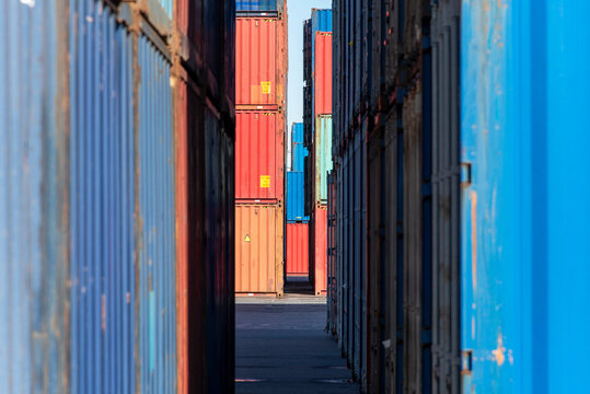 Container terminal, container yard where many shipping containers are stacked: Logistics industry