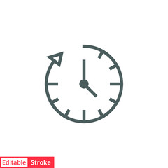 Passage of time icon vector. Simple outline style design. Round clock with arrow. Thin line illustration isolated on white background. Editable stroke EPS 10.