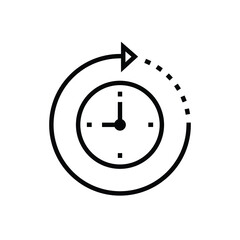 Passage of time icon vector. Simple outline style design. Round clock with arrow. Thin line illustration isolated on white background. EPS 10.