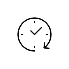 Passage of time icon vector. Simple outline style design. Round clock with arrow. Thin line illustration isolated on white background. EPS 10.