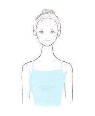 おでこにニキビがある女性のイラスト