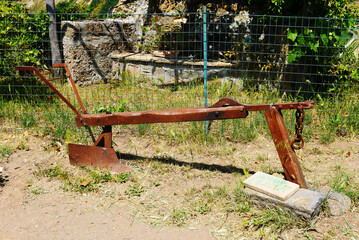 ancient plow in Civita di Bagnoregio Italy