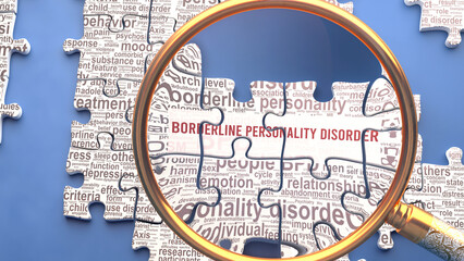 Borderline personality disorder as a complex and complicated topic. Complexity shown as connected elements with dozens of ideas and concepts correlated to it.,3d illustration - obrazy, fototapety, plakaty