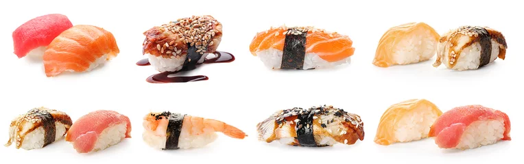 Keuken spatwand met foto Set of different sushi isolated on white © Pixel-Shot