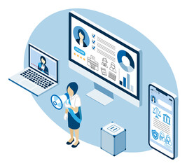 ネットを駆使して選挙活動をする女性立候補者 - スマホ　ノートパソコン 　デスクトップパソコン