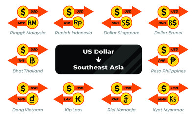 Dollar currency exchange to southeast Asia currency vector image