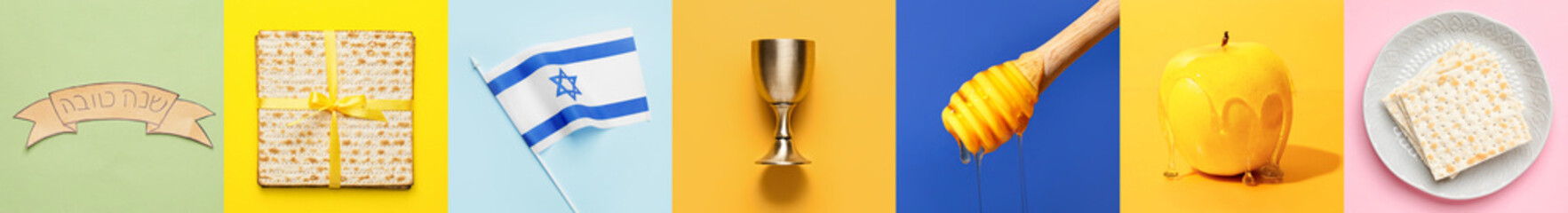 Collage with different traditional Jewish symbols