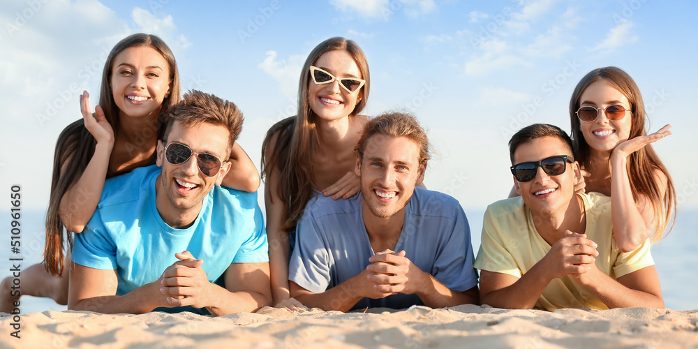 Canvas Prints portrait of friends resting at sea resort