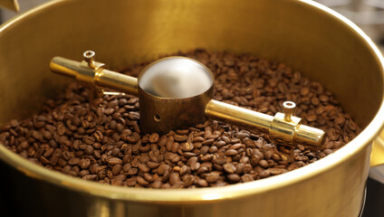 Modern coffee roaster cooling tray, closeup view