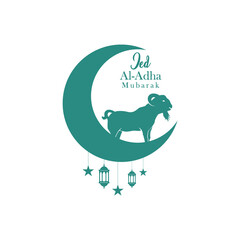 Islamic festival of sacrifice. Ied Al Adha Mubarak banner design with sheep and crescent moon in white background