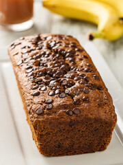 Fresh baked banana bread with chocolate chips