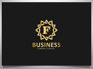 Golden Logotype Letter F Isolated Geometric Floral Frame