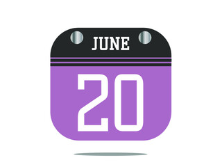 Calendar day 20. 20 june calendar template with banner.