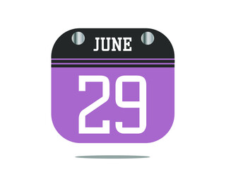 Calendar day 29. 29 june calendar template with banner.
