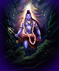 Lord Shiva (Hindu God) walking through Himalaya