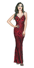 Fashion Model in a black and red cocktail gown