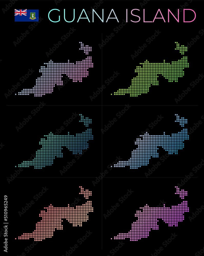 Poster guana island dotted map set. map of guana island in dotted style. borders of the island filled with 