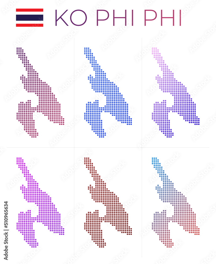 Poster ko phi phi dotted map set. map of ko phi phi in dotted style. borders of the island filled with beau