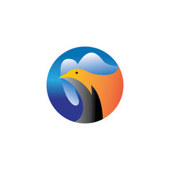 bird logo circle illustration sea mountain color design vector