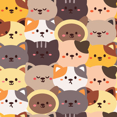 seamless pattern cats. hand drawing cartoon animal for fabric print, kids wallpaper