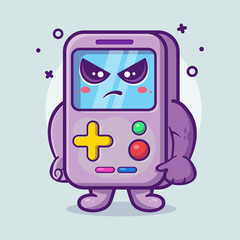 serious portable video game character mascot with angry expression isolated cartoon in flat style design