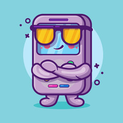 cute portable video game character mascot with cool expression isolated cartoon in flat style design