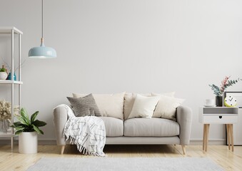 White minimalist interior living room have sofa and decoration. - obrazy, fototapety, plakaty